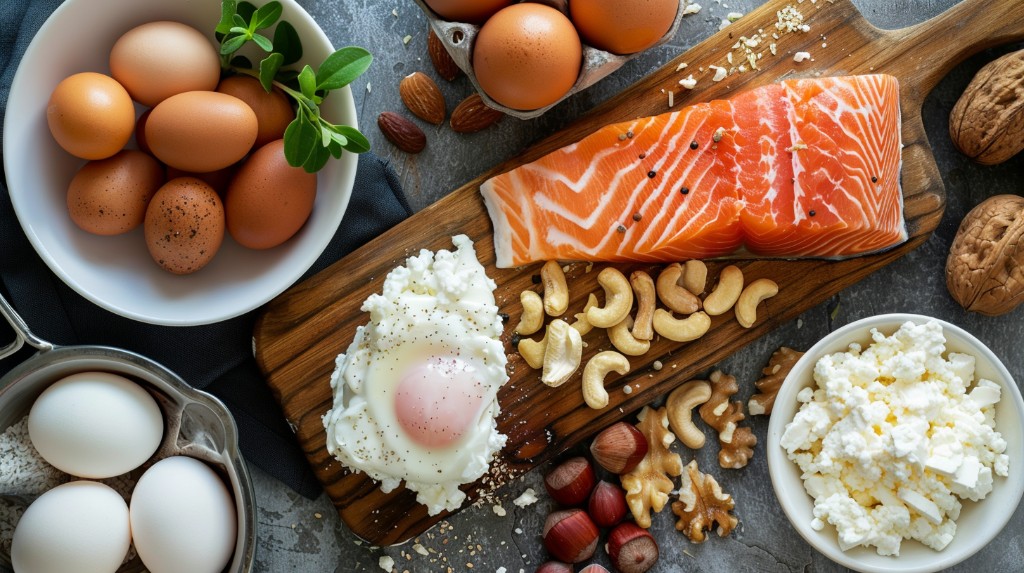 Продукты для ПП завтрака: яйца, творог, рыба, орехи